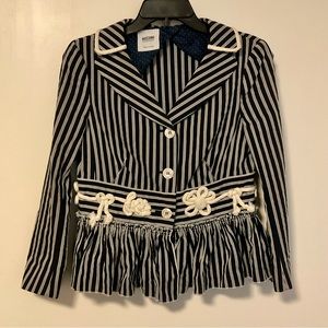 Moschino Cheap & Chic Stripe Peplum Ruffle Embellished Blazer Jacket US Size 8